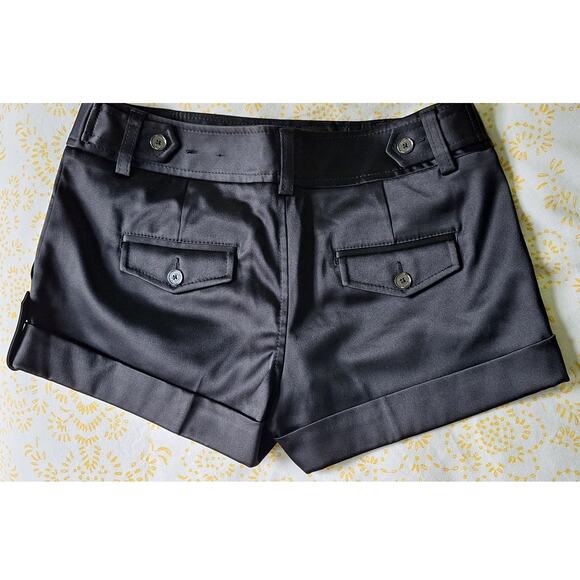 Express Pants - EXPRESS Black Satin Cuffed Dressy Micro Shorts Flap Pockets Y2K Size 2 Small $49
